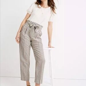 Madewell Striped Linen-Blend Paperbag Pants